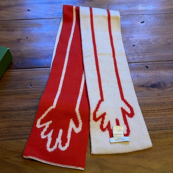 kate spade Accessories - NEW Kate Spade hugs hands scarf red & cream new with box 100% merino wool